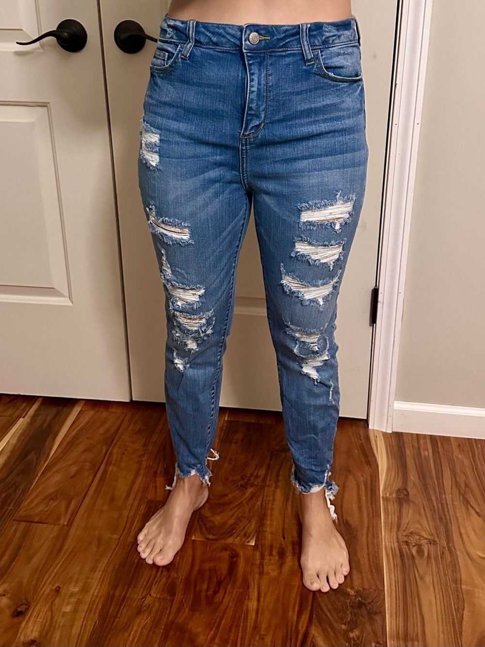Cello Blue Distressed Ankle Skinny Jeans